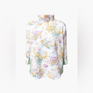 Tuckernuck White Floral Mock Neck Tnuk sport  with Yellow & Lavender Blossoms